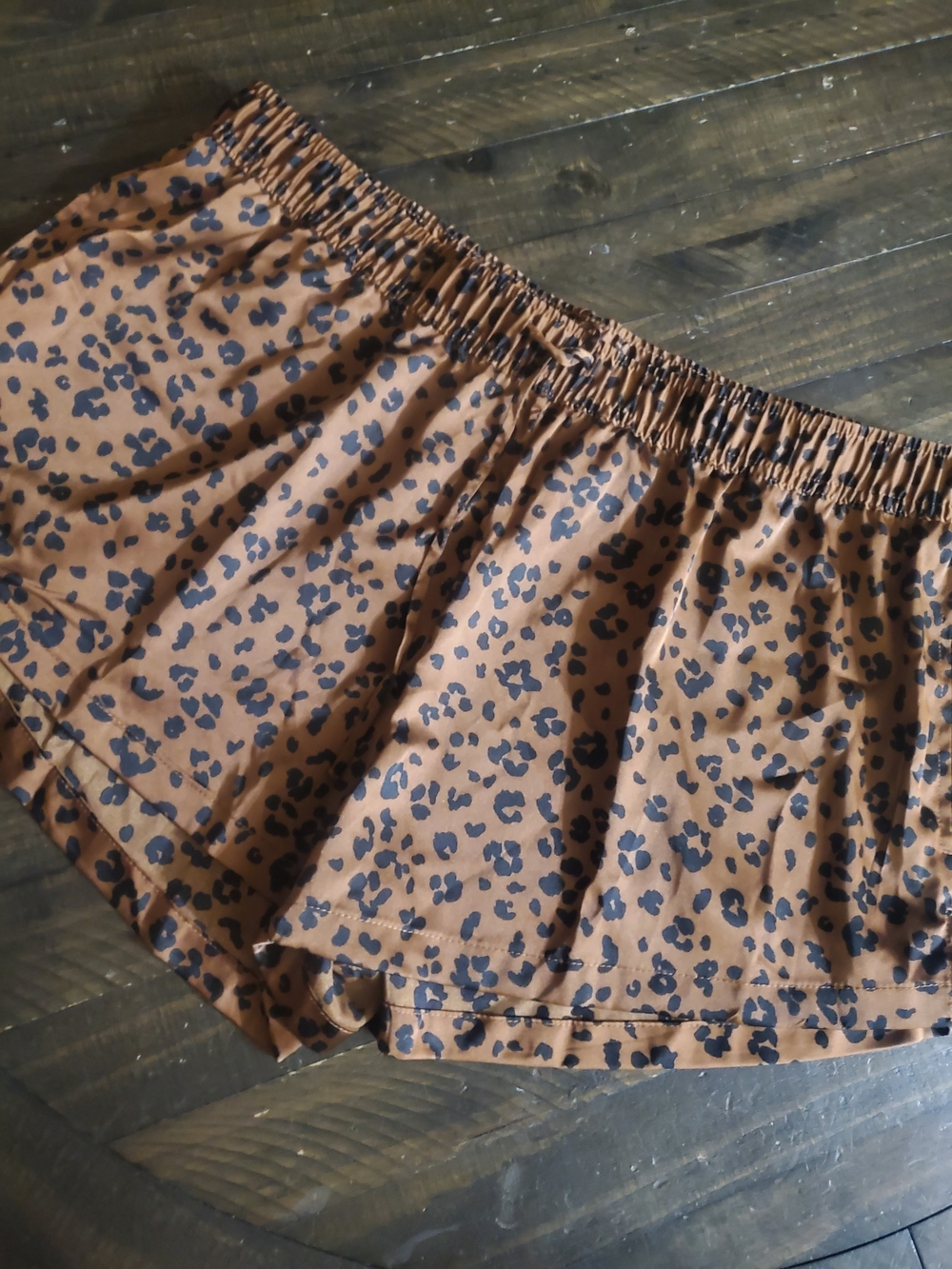 Auden Satin Brown Leopard Print Elastic-Waist Sleep Shorts